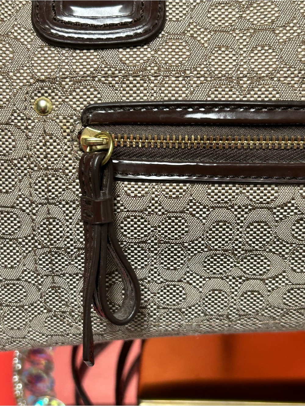 Coach Poppy Oxford Mini “c” Canvas Satchel in Khaki/Brown Approx. 12 x 9.5 x 4 - Picture 6 of 17